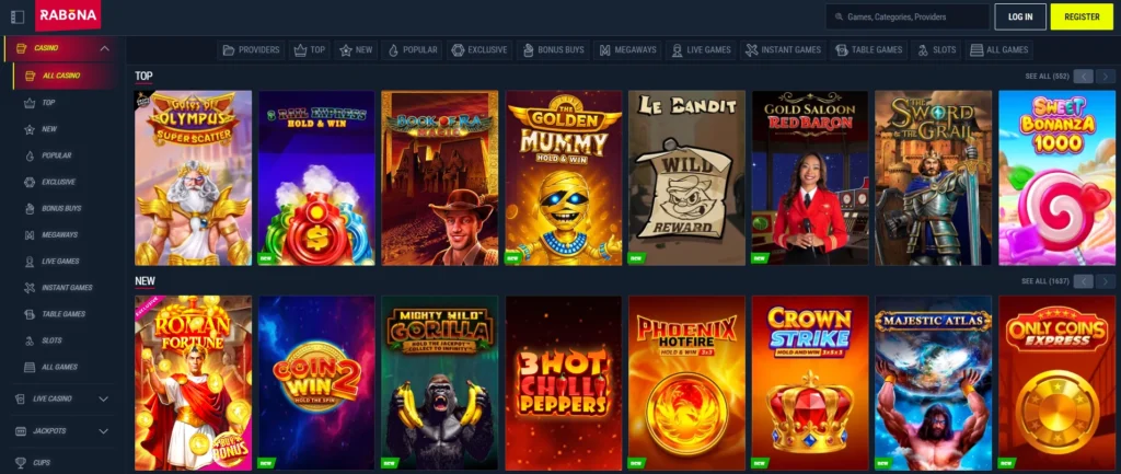 Rabona Casino Games Screenshot